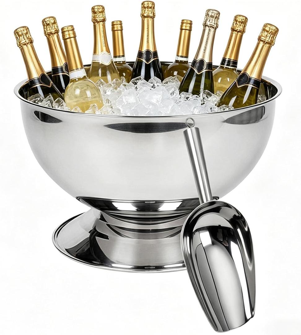 12L Large Ice Bucket for Parties,Silver Stainless Steel Beverage Tub with Scoop Champagne Bucket for Mimosa Bar Supplies, Wine Cooler Bucket, Drink Bucket for Celebrations