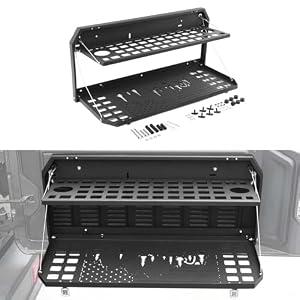 Hoolcar Tailgate Table Double-Layer Foldable Table Cargo Shelf Storage Rack Compatible with Jeep Wrangler JK JKU JL JLU 2007-2024, Support up to 100lb Storage Cargo Luggage Holder Carrier, Black