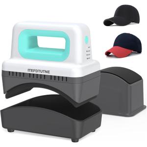 ITEFDTUTNE Hat Press Machine, Mini Hat Heat Press Machine with 4 Heating Levels & Auto-Off, Handheld Cap Easy Press with 3.5"5.5" Curved Heat Plate, 2 Press Platens, A Safety Base, Green