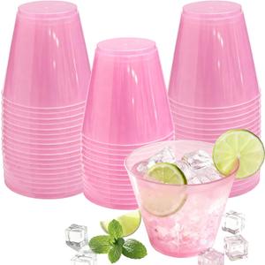9 oz Clear Plastic Cups Pink Plastic Disposable Mother's Day Cups for Cocktail 50 Pack Fancy Cocktail Cup for Party Stemless Wine Glasses for Party Wedding Graduation Birthday