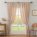 F-CHU Boho Linen Curtains 96 Inches Long 2 Panels Super Soft Light Filtering Country Rustic Semi Sheer Farmhouse Curtain Rod Pocket Beige Curtains 52x96