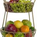 Gourmet Basics by Mikasa Loop and Lattice Metal 2-Tier Round Fruit Storage Basket, Matte Gold,5 quarts