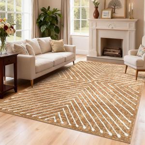 ROYHOME Washable Area Rug 4x6 Modern Geometric Low Pile Rug with Non-Slip Backing, Soft Neutral Carpet for Living Room, Bedroom, Dining Room & Home Office Brown