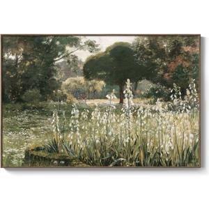Framed Landscape Wall Art for Living Room, Vintage Farmhouse Cottagecore Canvas Artwork for Walls, Rustis Retro French Country Summer Landscape Paintings Prints for Bedroom Bathroom Wall Decor, 24x36" (36L" x 24W", Galtonia)