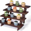 DAOYOUSKY Wooden Rustic Cupcake Stand for 24 Cupcakes, Stepped Wood Display Stand for Weddings, Tiered Party Table Display Riser for Food , Dessert, Cookie, Decor, Craft Show, Brown