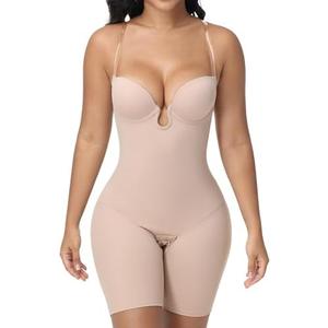 SHAPESHE Strapless Shapewear for Women Backless Bodysuit Tummy Control Built-in Bra Low Back Deep U Plunge Body Shaper Large