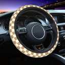 Brown Beige Checkered Steering Wheel Cover, Cute Anti-Slip Breathable Car Accessories Interior Elastic Steering Wheel Cover for Men Women Fit Auto, SUV Vans Truck Universal 14.5-15 Inch