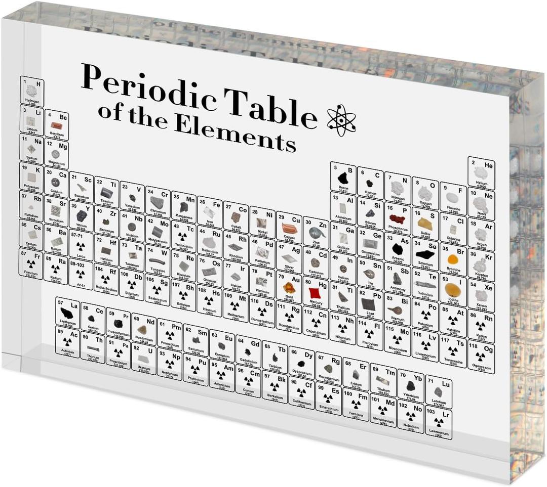 Periodic Table with Real Elements Inside - 83 Kinds of Real Elements & Acrylic Display Stand, for Science Lovers, Students Chemistry Chart Tools, Gifts and Crafts Decoration (5.9" x 4.5")
