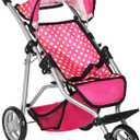 Fash N Kolor - Baby Doll Stroller with Adjustable Canopy & Toy Storage Basket - Foldable Baby Stroller for Pretend Play - Denim Pink,