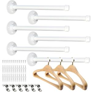 6 PCS Industrial Pipe Clothes Bar 12 Inch - Pipe Clothing Rack Wall Mount - Face Out Closet Rods for Hanging Clothes Commercial Retail Boutique Laundry Shirt Display - White