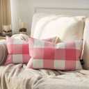 Phantoscope Pack of 2 Gingham Buffalo Check Plaid Throw Decorative Pillow Cover Outdoor Indoor Throw Pillows Farmhouse Square Pillow Cases for Home Decor Pink,12 x 20 Inches