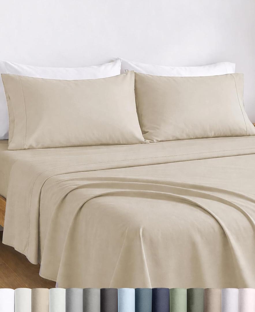 California Design Den Certified 100% Egyptian Cotton Cal King Sheets, Beige