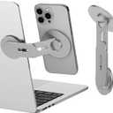 CloudValley Magnetic Laptop Phone Holder, 360 Rotating Mount Compatible with iPhone MagSafe and All Phones, MacBook, PC Monitor, Screen Stand for Tesla, Portable Accessory, Grey