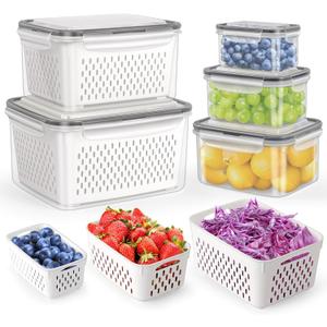 HOTEC 5-Pack Large Fruit Storage Container with Removable Colander, BPA Free Dishwasher & microwave safe Largest 4.15L