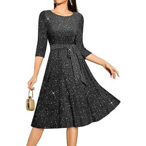 DRESSTELLS Sequin Cocktail Dresses for Women, Formal Wedding Guest 3/4 Sleeves Sparkly Evening Party Dress, XL,  Glitter_black