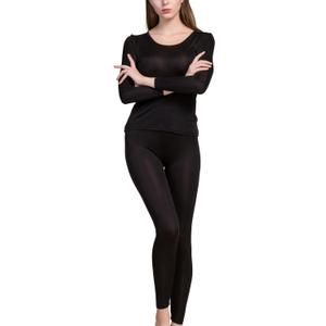 Grenasasilk Womens Silk Long Underwear Mulberry-silk Long Johns Thermal Underwear Sets Cold Weather Base Layer (Small, Black)