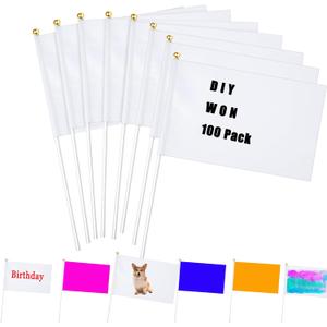 100pcs White Flag Blank Flags Small Mini Plain White 8.3 * 5.5in Marking DIY Flags On Stick,for Party Decorations for Parades,Grand Yard,Birthday,Dog Training Party Events (100)