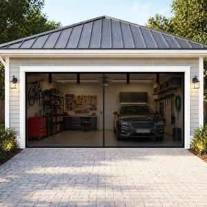 Garage Door Screen 8x8 FT for 1 Car Garage, Heavy Duty Magnetic Garage Screen Door, Reinforced Fiberglass Mesh, Hands Free, Easy Install, Bug Proof