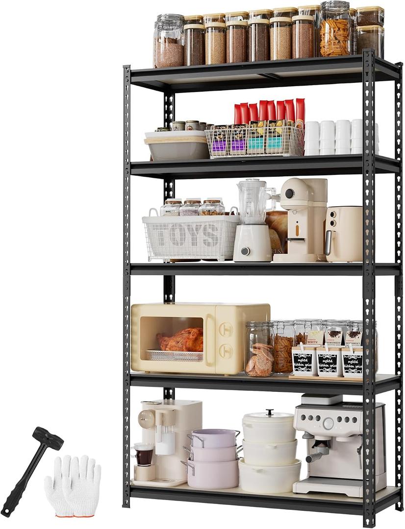 WORKPRO 5-Tier Storage Shelf, 72" H Heavy Duty Adjustable Garage Shelving Unit 2180LBS Capacity, for Basement, Kitchen, Pantry, 27.6Wx11.8Dx60H, Black
