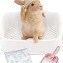 Large Rabbit Litter Box, Bunny Litter Box with Removable Top and Bottom, Corner Bunny Potty Training Litter Pan, Small Animal Toilet for Adult Rabbits, Guinea Pig, Hamster, White