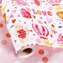 Homeral Pink Bear Baby Wrapping Paper - Mini Roll - 17 Inch x 33 Feet - Rabbit, Hot Air Balloon & Polka Dot Reversible Gift Wrap for Baby Shower, Valentine's Day, Wedding, Anniversary, Birthday, 17 in x 32.8 ft