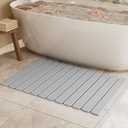 Large Stone Bath Mat 31.5 x 19.7in, Quick Dry Stone Drying Mats for Bathroom, Super Absorbent Foldable Bath Stone Mat, Non Slip, Large Diatomaceous Earth Dish Drying Mat for Kitchen Counter (Light Gray)