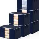 6 Pack Clothes Storage Bags - 90L Blanket Organizers and Storage for Closet Large Storage Bins with Lids and Zipper Storage Containers for King Comforter, Pillow and Sweater (Blue, 6 Pack)