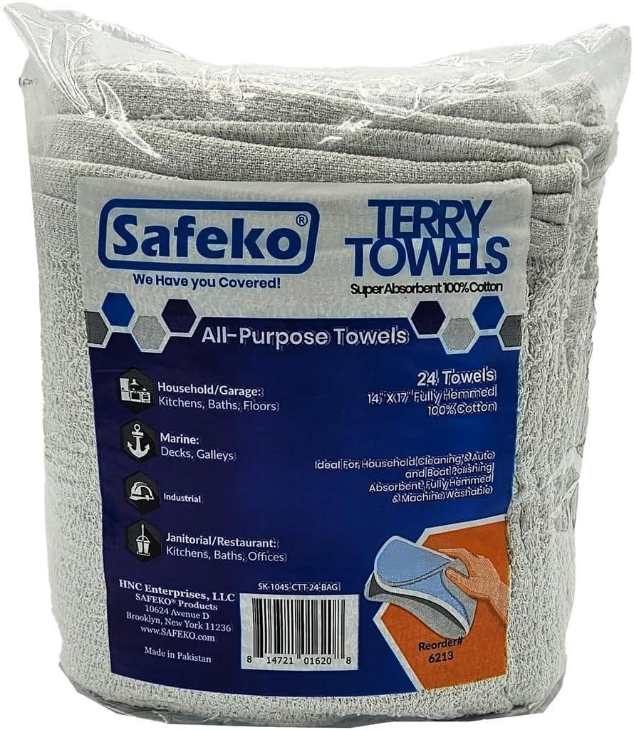Cotton Terry Towels  100% Cotton, 14 x 17, Super Absorbent & Machine Washable  24 Pack