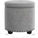 Homepop Home Decor | Upholstered Round Storage Ottoman with Nailheads| Ottoman with Storage for Living Room & Bedroom, Grey Woven