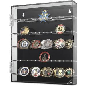 Military Challenge Coin Display Case, Acrylic Challenge Coin Holder, Clear Coin Display Stand for Collectors, Wall Mount Rack , Coin Case Box fits Medals, Badges