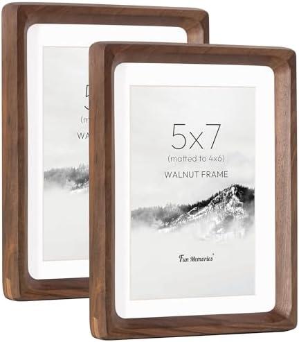 5x7 Picture Frame Set of 2, USA-Sourced Walnut Wood Photo Frame with HD Tempered Glass, Handcrafted Rounded Corner 5 x 7 Wooden Frames Matted to 4x6 Photos, 5x7 Frames, Tabletop or Wall Display
