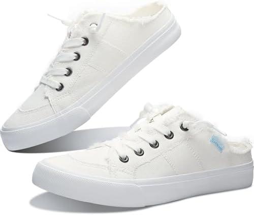 Obtaom Women Canvas Mules Memory Foam Clipper Fashion Sneakers Comfortable Slip-On Mule Backless Holiday Shoes 11