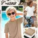 3 Pack Boys' T-Shirts Short Sleeve Crew Neck Kids Shirts Loose Fit Teen Basic Soft Plain Tees, Khaki, White, Black, 14-16 Years