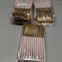 I00000 144Pcs Pink Plastic Silverware, Gold Disposable Flatware with Pink Handle, Gold Plastic Cutlery Set Includes: 48 Forks, 48 Knives and 48 Spoons Perfect for Party & Wedding