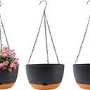10 inch Plant Pot Hanging Planters Self Watering Pots for Indoor Plants, 3 Pack Plastic Hanging Basket with Removable Tray for Home Garden Porch Balcony Patio Decor(Black)