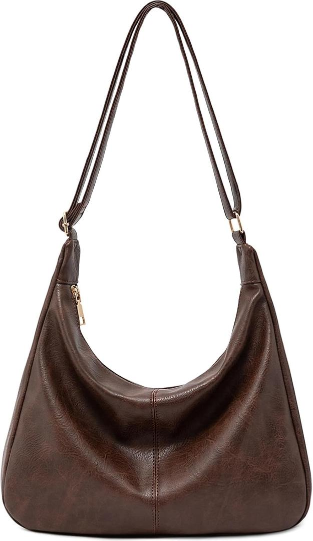 Hobo Bags for Women Foldable Vegan Leather Shoulder Handbag Slouchy Tote Crossbody Purses