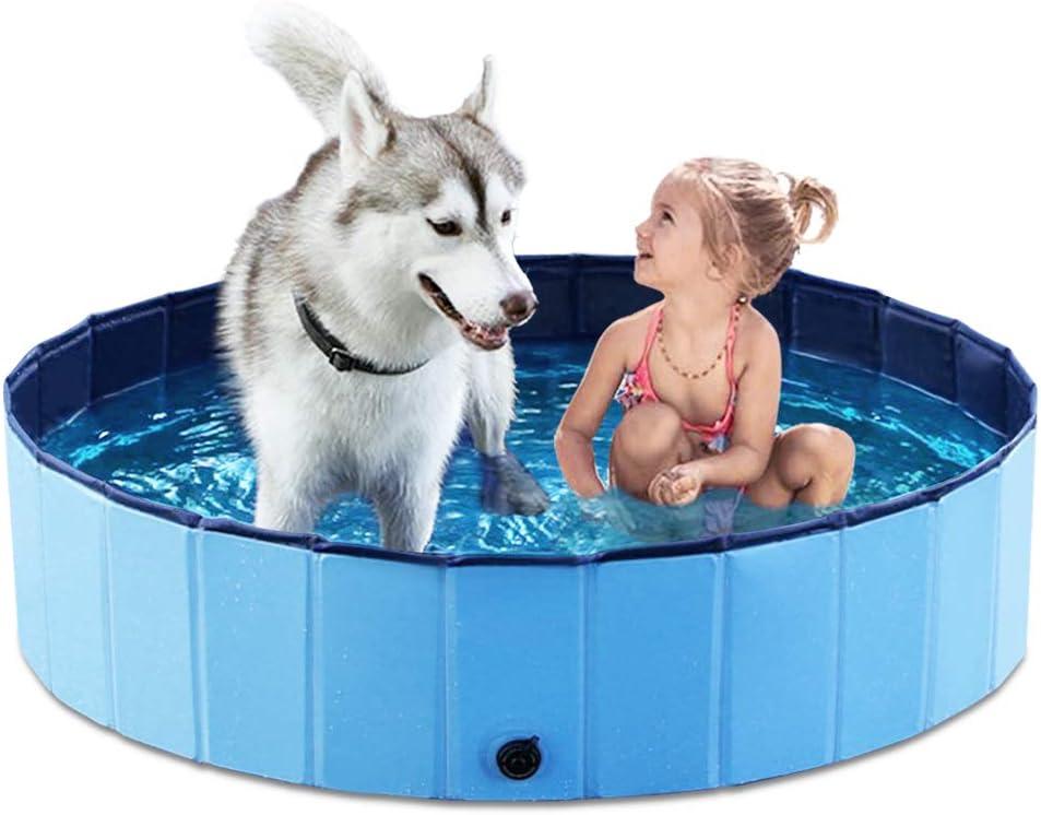 Jasonwell Foldable Dog Pet Bath Pool Collapsible Dog Pet Pool Bathing Tub Kiddie Pool Doggie Wading Pool for Puppy Small Medium Large Dogs Cats and Kids 48" Blue (Mdf Wood Blue)