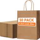 50 Pack Small Brown Paper Gift Bags with Handles, 5.8"x3.2"x8.25" Kraft Paper Gift Bags for Retail, Birthday Parties, Shopping, Versatile Craft Bags & Goodie Sacks