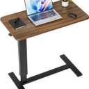 Overbed Bedside Table with Wheels, Adjustable Hospital Over Bed Table, Rolling Laptop Table, Medical Bed Side Table (Wood Color)