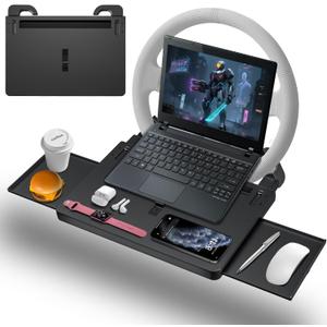 Steering Wheel Tray, Car Food Tray, Car Desk for Laptop, Multipurpose Car Table for Eating & Work, Adjustable Car Tray with Drawer and Anti-Slip Protective Adhesive