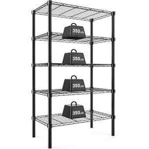 DUMOS 5 Tier Metal Wire Rack Shelf Heavy Duty Standing Shelves Adjustable Steel Closet Shelving Unit Organizers and Storage for Kitchen Bathroom Pantry Office, 13.78" D x 35.43" W x 69.29" H