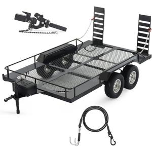 Metal Builder Kit 1/10 RC Trailer with Hitch Mount Receiver & Hauling Ropes for Crawler Cars Axial SCX10 D90 Wrangler TRX4 TRX6 Redcat GEN8