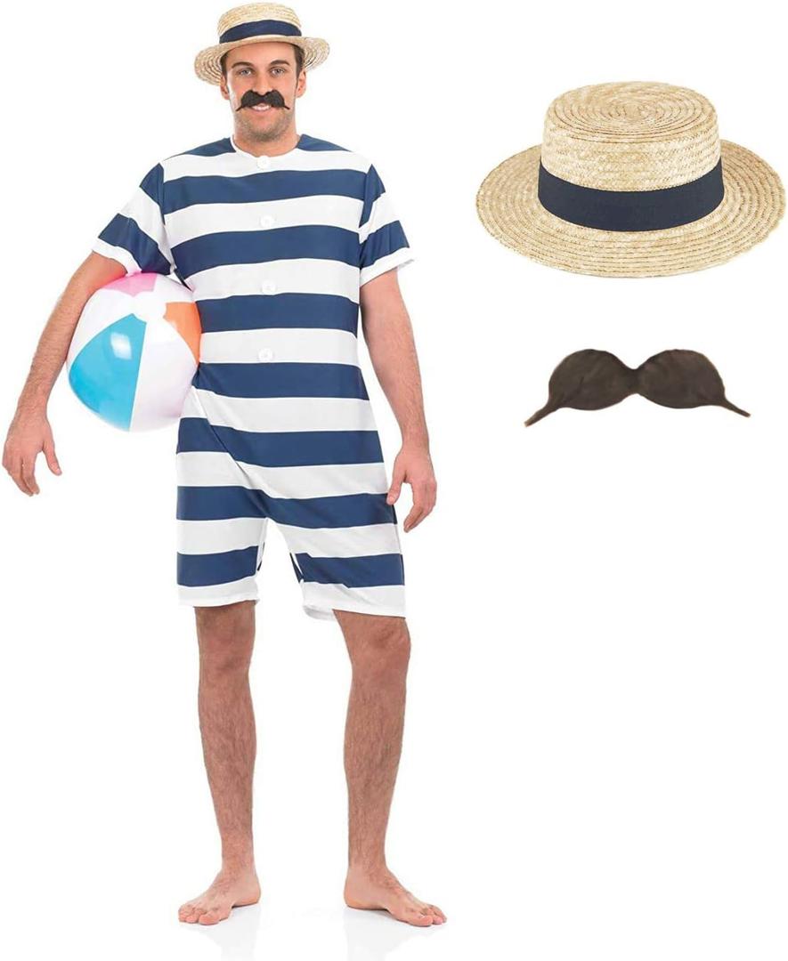 fun shack 1920's Swimsuit for Men, 1920's Bathing Suit Costume, Mens 20's Costume, 1920 Swimsuit Men, 20's Costumes for Men, Large