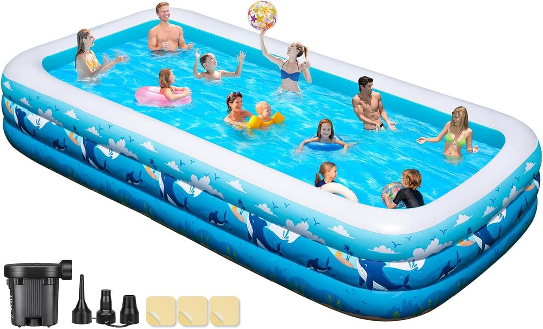 Extra Large Inflatable Pool for Adults, 158"x74"x22" Big Thickened Blow Up Pool with Pump & 3 Repair Patch, Oversized Family Inflatable Swimming Pools for Home Backyard Lawn Garden