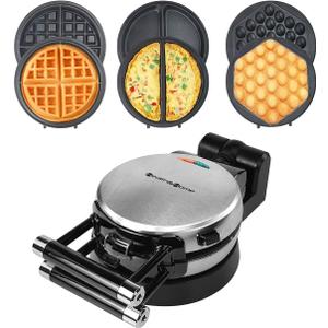 3-in-1 Waffle, Omelet, Egg Waffle Maker, 3 Removable Nonstick Baking Plates, Upgraded 360 Rotating Belgian Maker