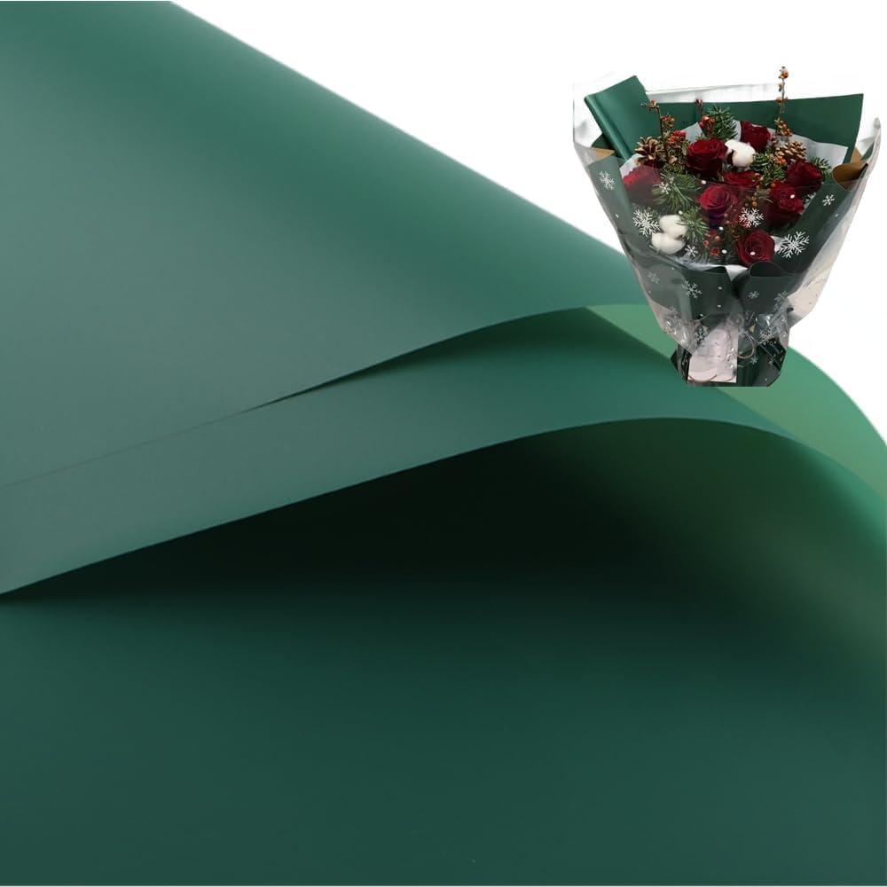 Corkwaw 20 Pcs Double Sided Color Flower Wrapping Paper,Waterproof Valentine's Day Bouquet Wrapping Paper 23x23Inch Used for DIY Crafts, Gift Packaging, Flower Shop Bouquet Packaging (Green)