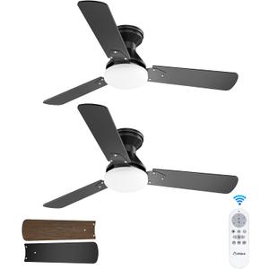 Amico 2 Pack 42 Inch Low Profile Ceiling Fans with Lights, Remote, Black