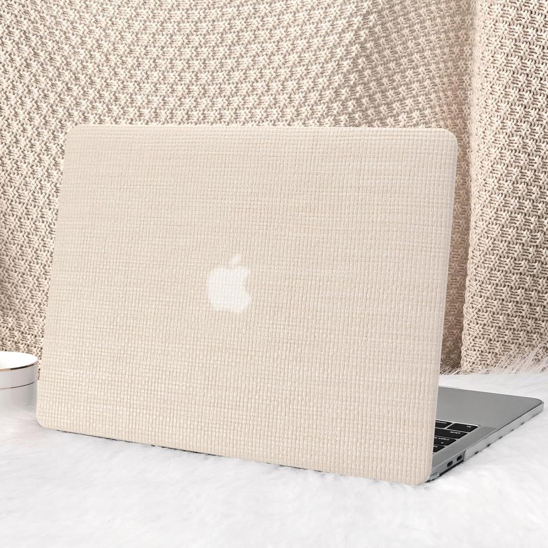 Seorsok Compatible with MacBook Pro 13 inch Case M2 2023,2022,2021-2016 A2338 M1 A2251 A2289 A2159 A1989 A1708 A1706,Elegant Leather Plastic Hard Shell Case with Transparent Keyboard Cover,Beige