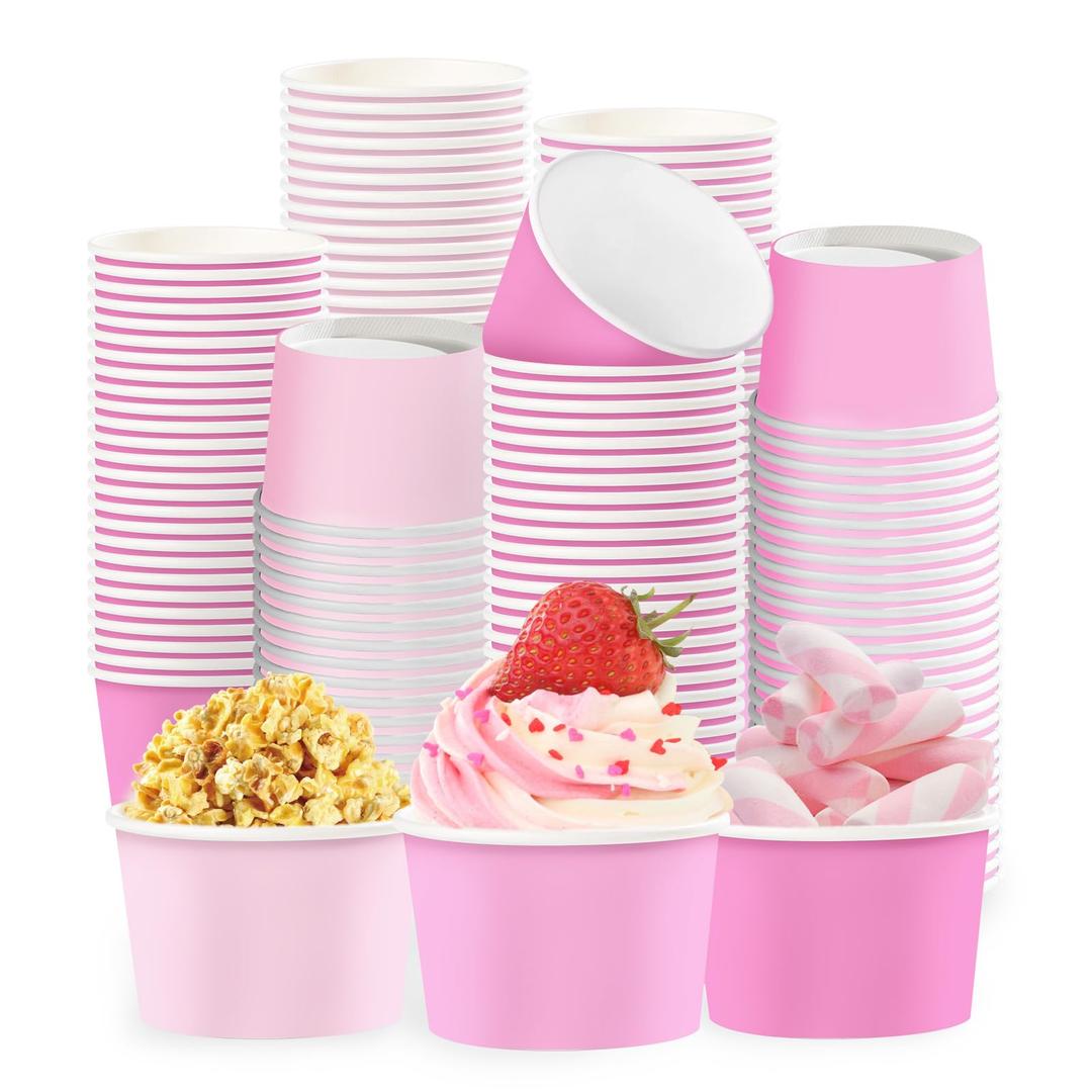 Greencian 120Pcs Pink Paper Ice Cream Cups 12 oz Disposable Gradient Pink Paper Dessert Snack Bowls Spring Summer Food Yogurt Cup Containers for Food Soup Candies Bride Shower Easter Party Supplies
