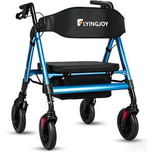 Walkers for Seniors with Seat,450Lbs Rolling Walker, 22" Extra-Wide Heavy-Duty Foldable All-Terrain Rollator Walker with Adjustable Ergonomic Breathable Seat,Brake,Adjustable Height 33"-41.5"(Blue)